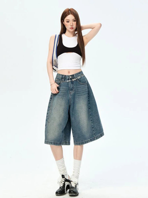 Retro Wide Leg Denim Pants Pants