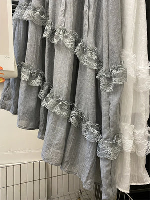 VILZSTUDIOS Gray Lace Patchwork High Waist Skirt