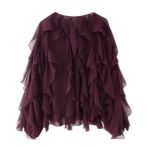 VILZSTUDIOS Yenkye Semi Sheer Ruffle Blouse