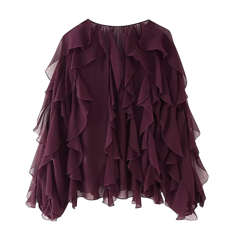 VILZSTUDIOS Yenkye Semi Sheer Ruffle Blouse