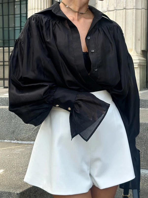 Versatile Fashionable Collared Flare Blouse