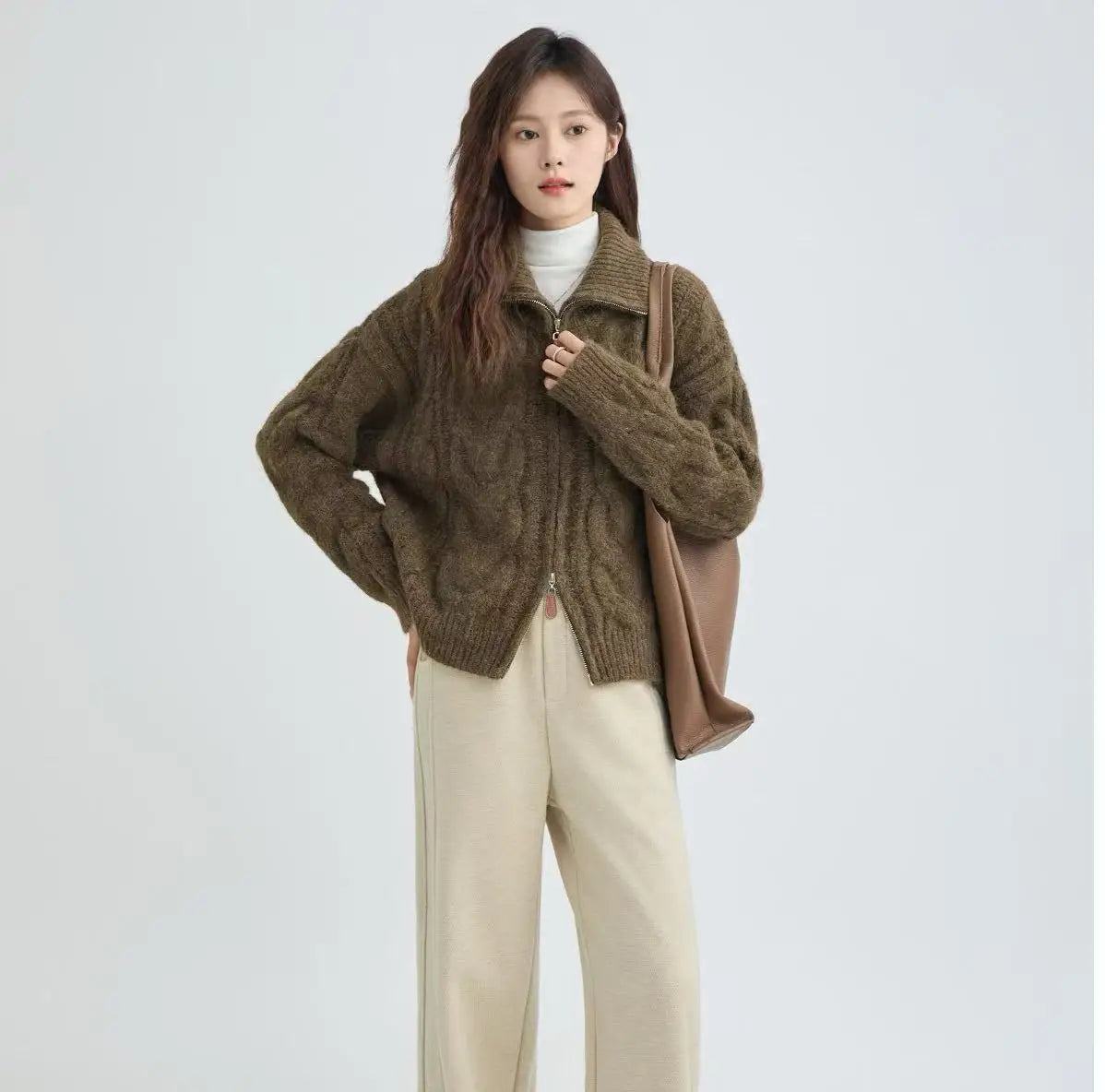 VILZSTUDIOS Stylish Zipper Turtleneck Cardigan