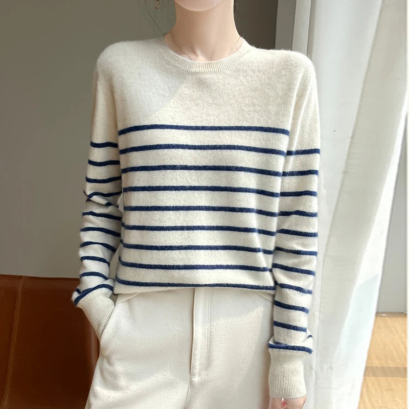 VILZSTUDIOS Casual Striped Wool Knit Sweater