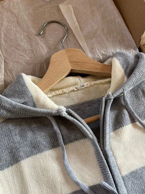 VILZSTUDIOS Cozy Striped Knitted Hooded Cardigan