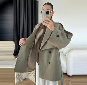 VILZSTUDIOS Stylish Belted Short Trench Coat