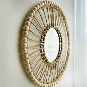 VILZSTUDIOS Hand-woven Nordic decorative hanging mirror creative wall sofa porch homestay style background wall hollow out decor mirror