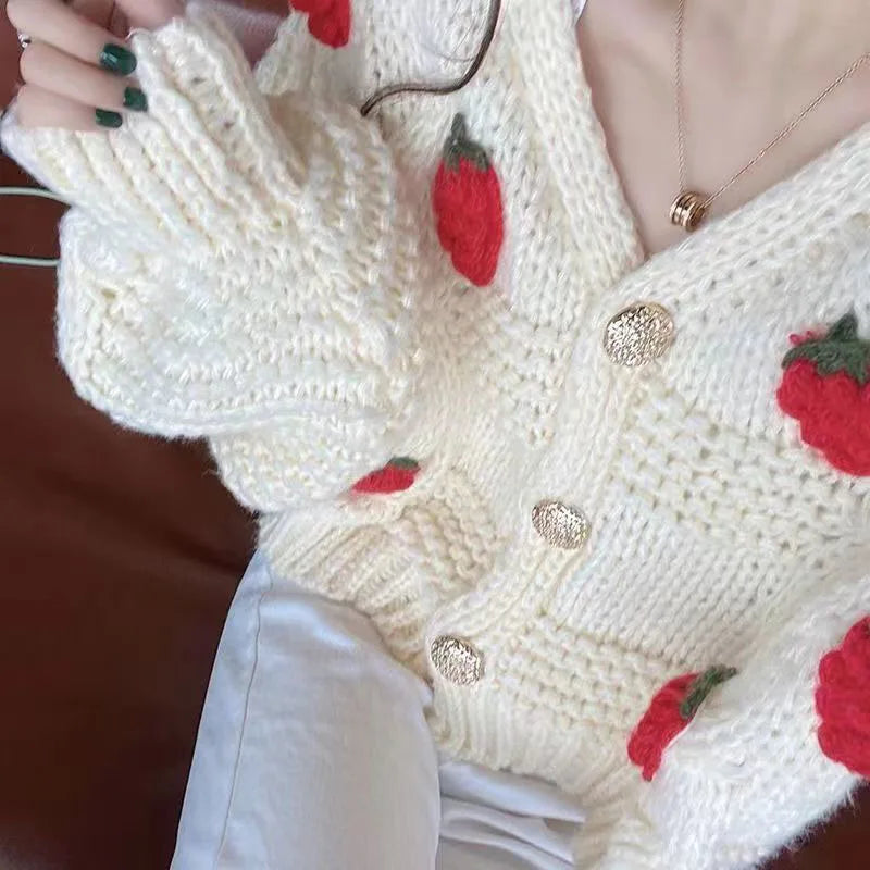 VILZSTUDIOS Cozy Strawberry Knit Cardigan