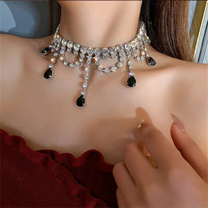 VILZSTUDIOS Black Water Drop Crystal Choker Necklace