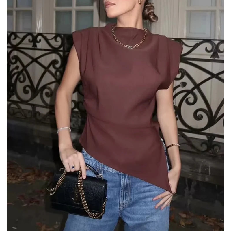 VILZSTUDIOS Chic Ruched Asymmetric Top