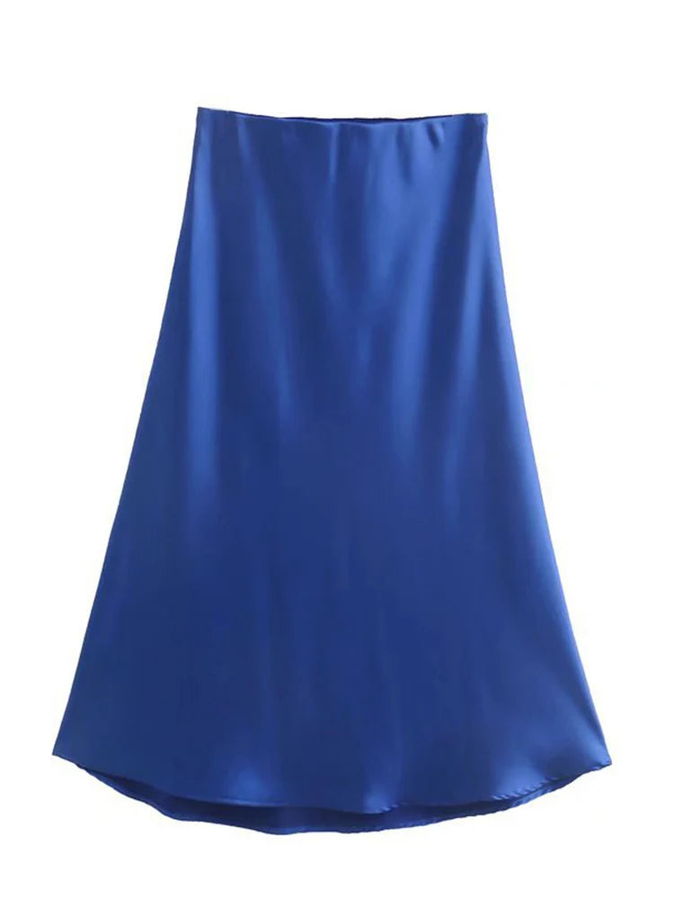 VILZSTUDIOS Elastic Waist Satin A-Line Skirt