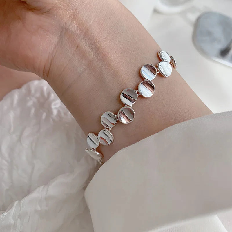 VILZSTUDIOS Geometric Round Pad Punk Silver Bracelet