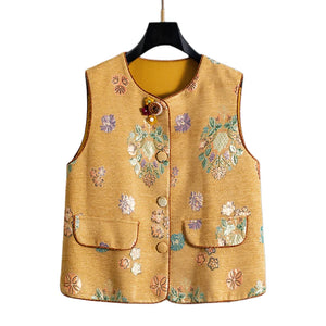 VILZSTUDIOS Chinese Style Yellow Floral Vest