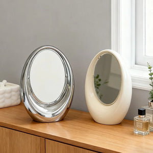 VILZSTUDIOS Korean Creative Oval Makeup Mirror Laser Double-sided Cosmetic Mirror Living Room Dressing Table Rotatable Mirror Home Decor