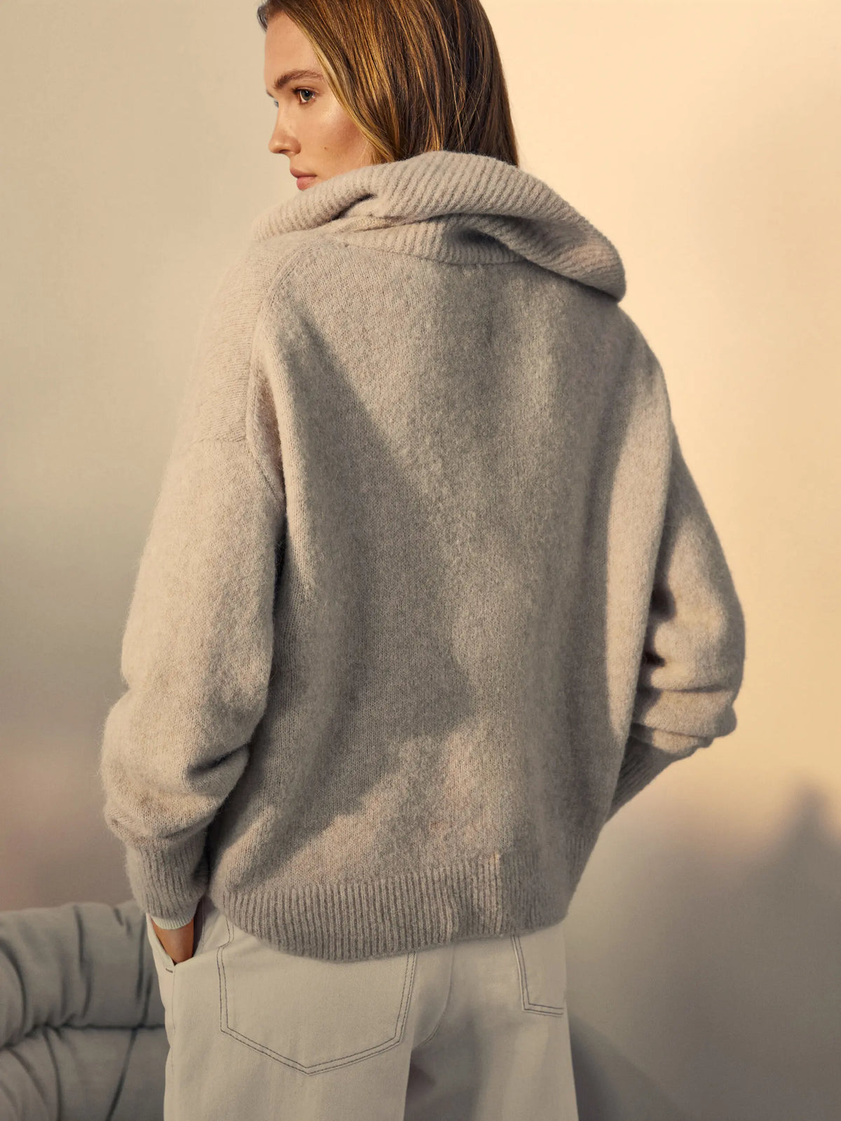VILZSTUDIOS Mock Neck Knit Button Down Sweater