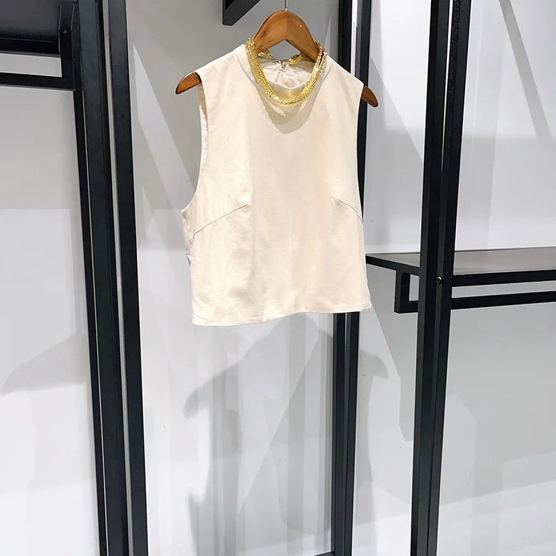 VILZSTUDIOS Beige Sleeveless Tank Top & Skirt Set