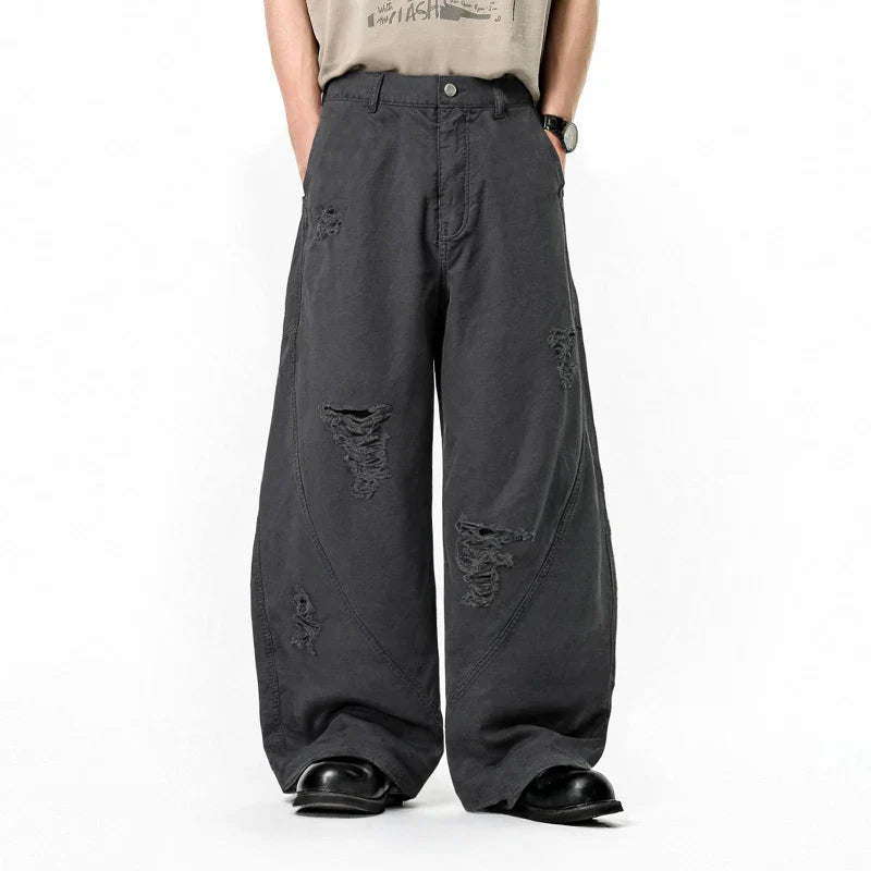 VILZSTUDIOS Vintage Distressed Wide Leg Ripped Jeans