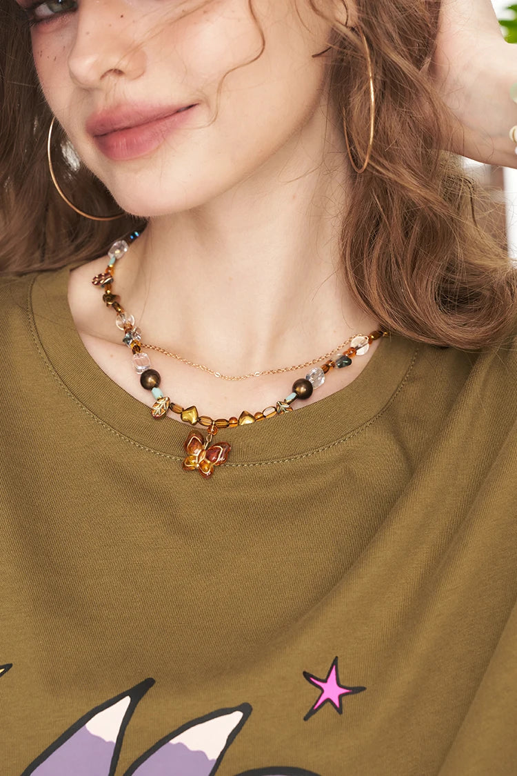 VILZSTUDIOS Layered Butterfly Pendant Necklace Elegant Collar