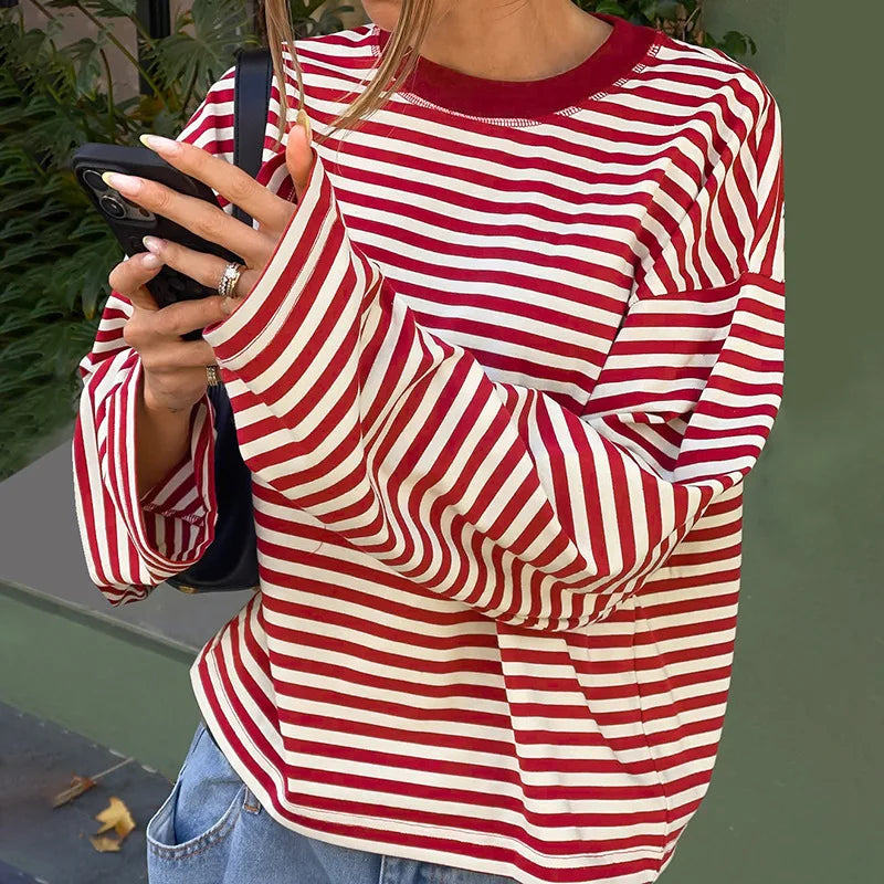 VILZSTUDIOS Loose Striped Long Sleeve Top