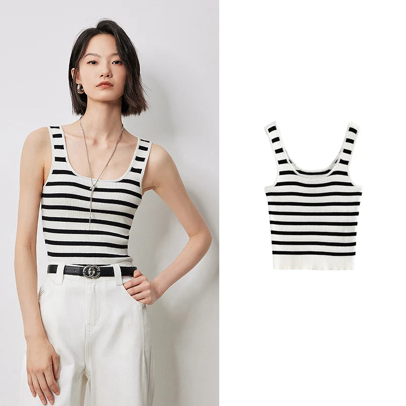 VILZSTUDIOS Striped U Neck Knitted Tank