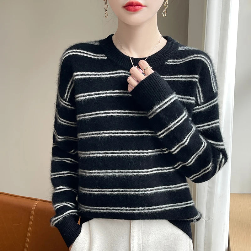 VILZSTUDIOS Cozy Striped Woolen Knit Sweater