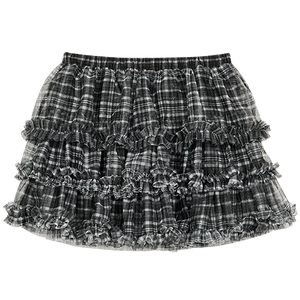 VILZSTUDIOS Ruffle Plaid Mesh Mini Skirt