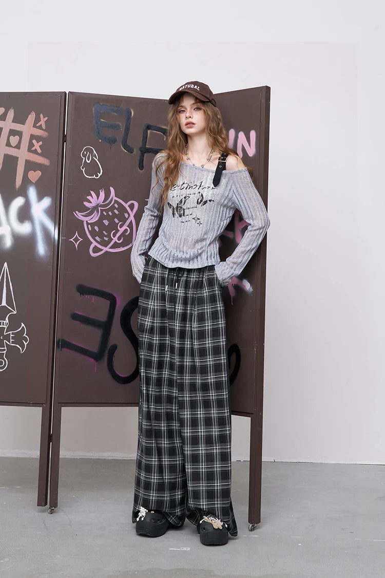 VILZSTUDIOS Streetwear Plaid Wide Leg Lounge Pants