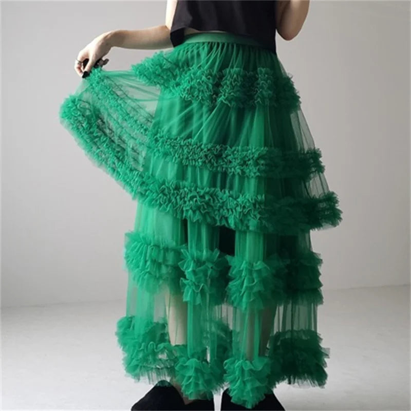 VILZSTUDIOS Ethereal Tiered Ruffled Mesh A-Line Skirt