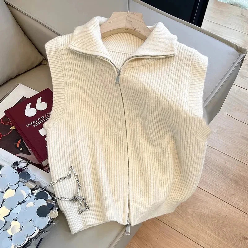VILZSTUDIOS Modern Knit Zipper Sleeveless Sweater