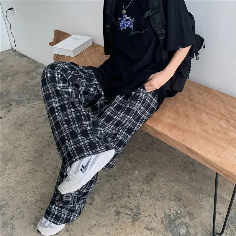VILZSTUDIOS Plaid Casual Straight Pants