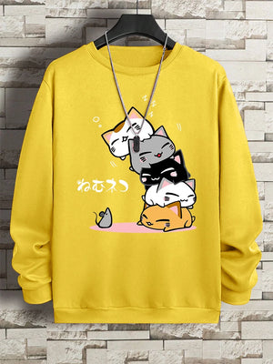 VILZSTUDIOS Cute Sleepy Stacked Cats Sweater