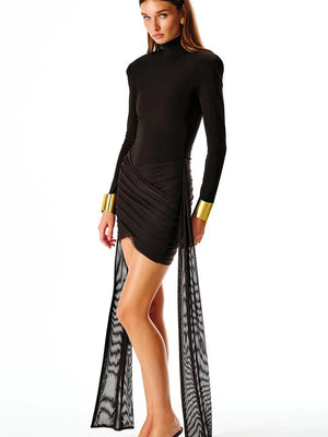 VILZSTUDIOS Elegant Long Sleeve Bandage Zipper Dress