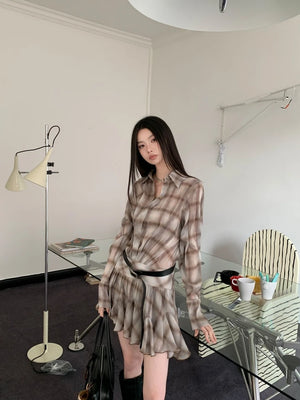 VILZSTUDIOS Plaid Ruffles Mini Dress