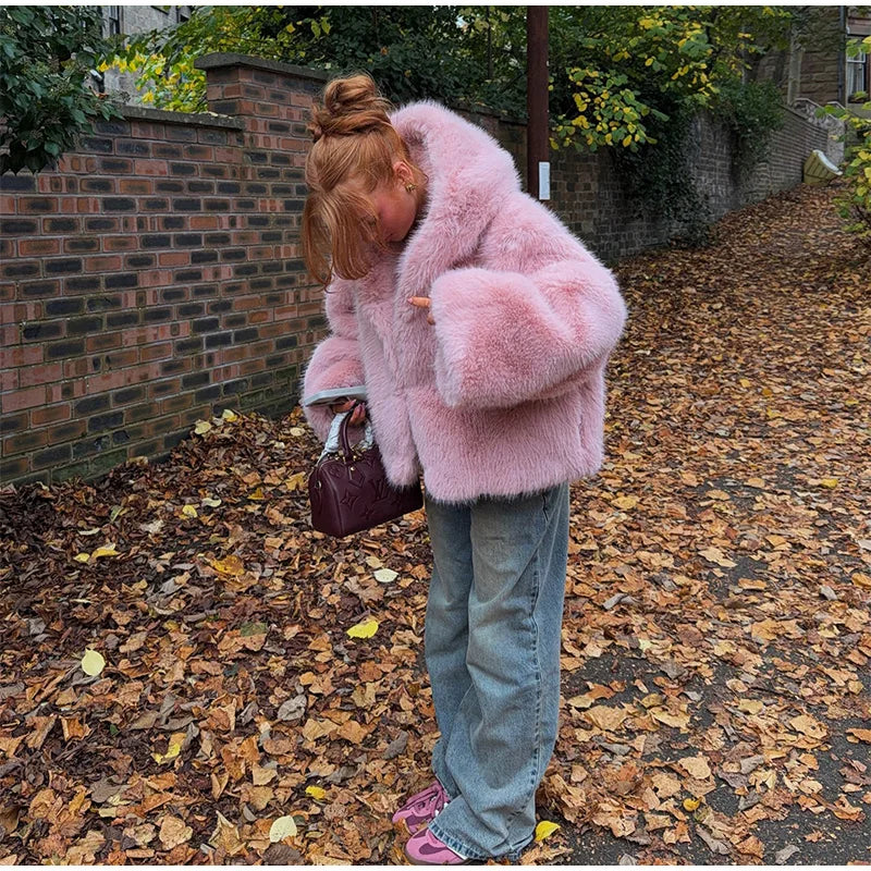 VILZSTUDIOS Plush Faux Fur Hooded Jacket