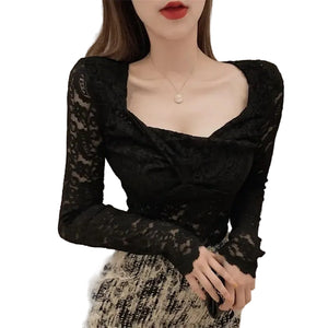 VILZSTUDIOS Lace Hollow Out Long Sleeve Top