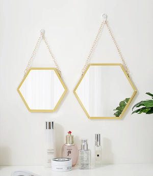 VILZSTUDIOS Hexagon Shape Decorative Mirror Wall Decor Makeup Hanging Mirror Bathroom Cosmetic Mirror Bedroom Room Wall Decoration