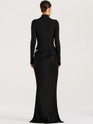 VILZSTUDIOS Satin Sexy Hollow Out Zipper Maxi