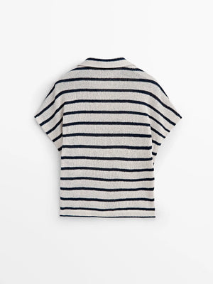 VILZSTUDIOS Striped Casual V-Neck T-Shirt