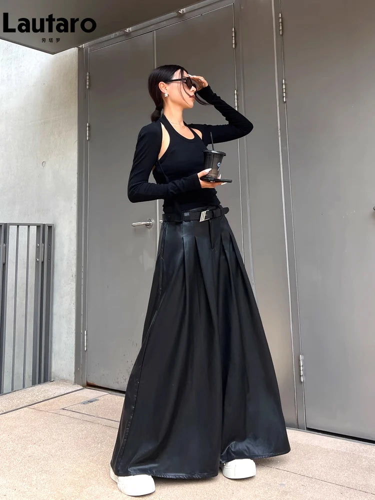 VILZSTUDIOS Luxury Black Pleated Maxi Skirt