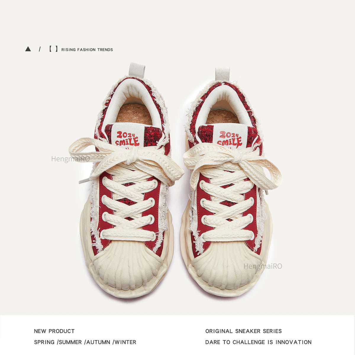 VILZSTUDIOS Retro Red Broken Punk Skateboard Sneakers