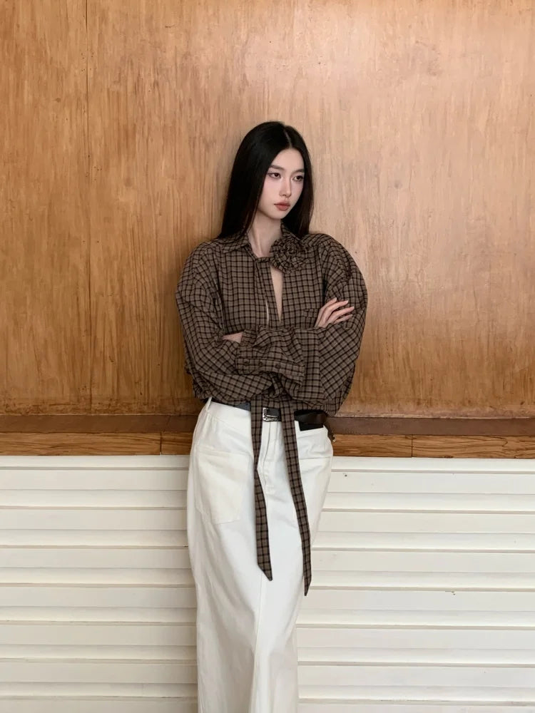 VILZSTUDIOS Brown Plaid Oversized Shirt