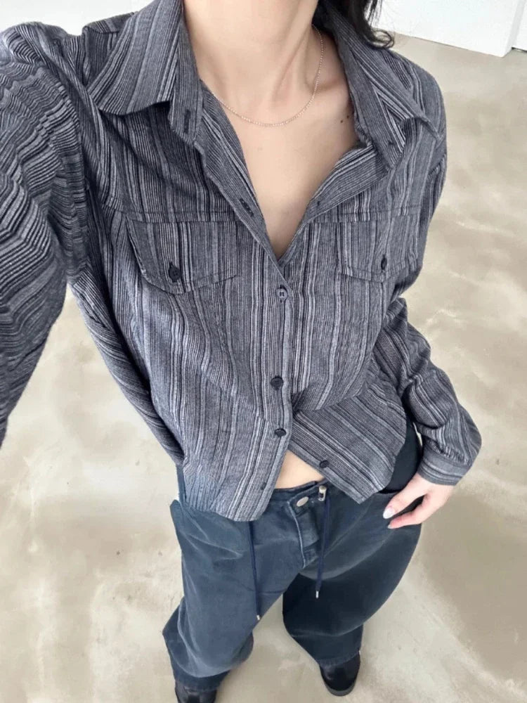 VILZSTUDIOS Slim Fit Korean Aesthetic Striped Shirt