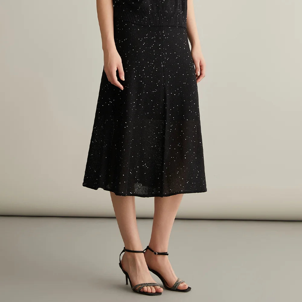 VILZSTUDIOS Luxury Knitted Sequin Silk Linen Skirt