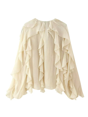 VILZSTUDIOS Yenkye Semi Sheer Ruffle Blouse