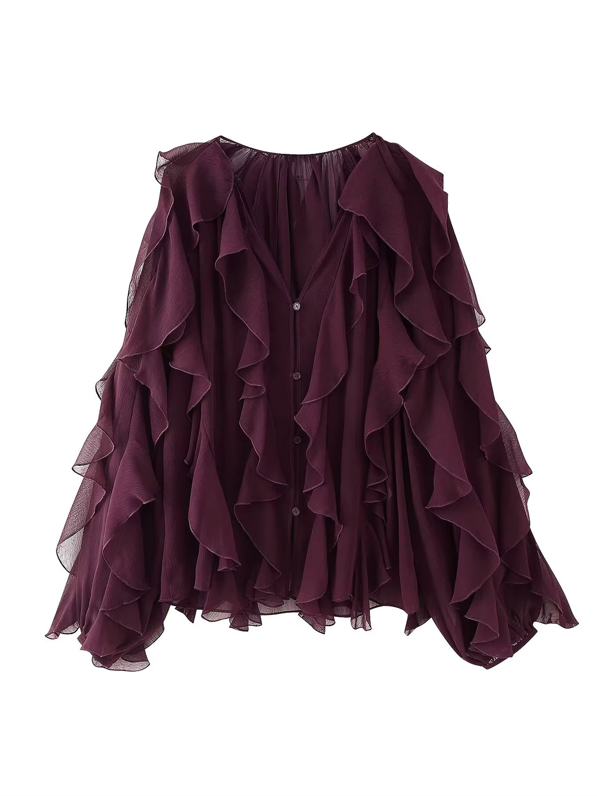 VILZSTUDIOS Yenkye Semi Sheer Ruffle Blouse