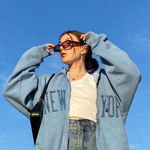 VILZSTUDIOS 90s aesthetic zip-up hoodie with embroidery