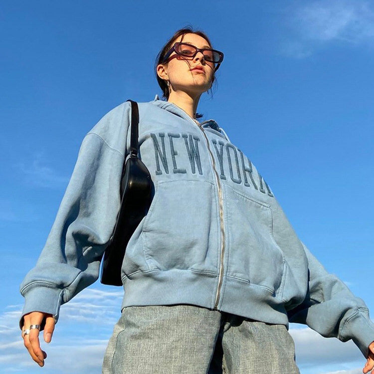 VILZSTUDIOS 90s aesthetic zip-up hoodie with embroidery
