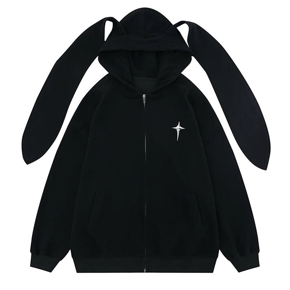VILZSTUDIOS Aesthetic oversized hoodie with bunny ears and embroidered star