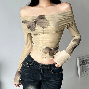 VILZSTUDIOS Chic butterfly design bardot top for women's fashion