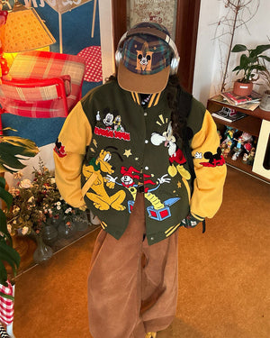 VILZSTUDIOS Aesthetic varsity jacket with cartoon embroidery