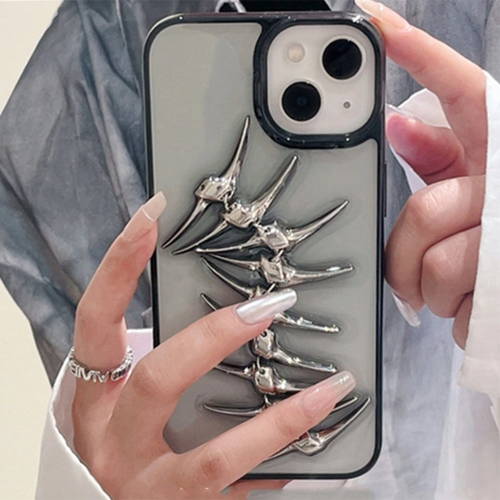 VILZSTUDIOS Stylish transparent iPhone case with metal fish spine design